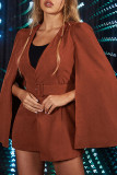 Red-brown Fashion British Style Solid Patchwork V Neck Outerwear