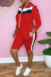 Red Fashion Casual Patchwork Basic Zipper Collar Long Sleeve Two Pieces