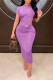 Purple Sexy Casual Solid Hollowed Out O Neck Short Sleeve Dress Dresses