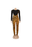 Yellow Daily Leopard O Neck Long Sleeve Two Pieces