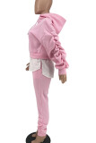Pink Casual Solid Split Joint Fold Asymmetrical Hooded Collar Long Sleeve Two Pieces