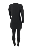 Blue Casual Solid Patchwork Half A Turtleneck Long Sleeve Two Pieces