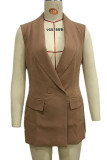 Coffee Fashion Casual Solid Patchwork Turn-back Collar Outerwear