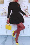 Pink Fashion Solid Patchwork Turndown Collar Long Sleeve Dresses