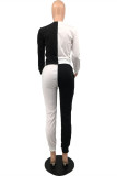 Black White Fashion Casual Patchwork Basic O Neck Long Sleeve Two Pieces