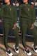 Army Green Fashion Casual Print Patchwork O Neck Long Sleeve Two Pieces