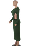 Army Green Sexy Solid Patchwork Backless O Neck One Step Skirt Dresses