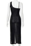 Yellow Sexy Solid Bandage Hollowed Out Slit O Neck Sleeveless Dress