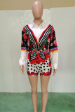 Multicolor Fashion Casual Print Basic Turndown Collar Long Sleeve Two Pieces