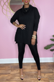 Blue Casual Solid Patchwork Half A Turtleneck Long Sleeve Two Pieces