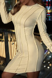 Yellow Fashion Solid Patchwork O Neck Long Sleeve Dresses
