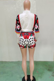 Multicolor Fashion Casual Print Basic Turndown Collar Long Sleeve Two Pieces