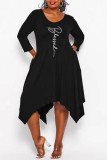 Yellow Casual Print Patchwork Asymmetrical Long Sleeve Dresses