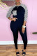 Burgundy Fashion Casual Print Patchwork O Neck Long Sleeve Two Pieces