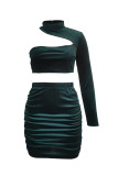 Ink Green Fashion Sexy Solid Patchwork O Neck Long Sleeve Two Pieces