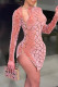 Pink Sexy Print Patchwork Zipper O Neck Pencil Skirt Dresses