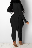 Grey Fashion Casual Solid Ripped Patchwork Half A Turtleneck Regular Jumpsuits