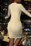 Yellow Fashion Solid Patchwork O Neck Long Sleeve Dresses