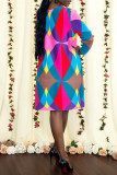 Multicolor Fashion Casual Print Basic O Neck Long Sleeve Dresses