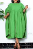 Rose Red Casual Solid Flounce O Neck Cake Skirt Dresses