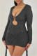 Silver Fashion Sexy Solid Bandage Hollowed Out V Neck Long Sleeve Dresses