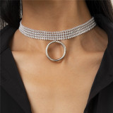 Silver Fashion Simplicity Hollow Ring Pendant Necklace