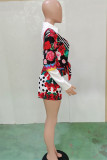 Multicolor Fashion Casual Print Basic Turndown Collar Long Sleeve Two Pieces