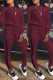Burgundy Fashion Casual Print Patchwork O Neck Long Sleeve Two Pieces