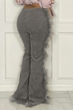 Khaki Fashion Solid Patchwork Feathers Boot Cut High Waist Speaker Solid Color Bottoms