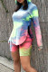 Fluorescent Green Casual Print Patchwork Asymmetrical Hooded Collar Long Sleeve Two Pieces