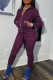 Dark Purple Casual Sportswear Solid Patchwork Zipper Zipper Collar Long Sleeve Two Pieces
