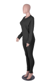 Grey Casual Solid Patchwork O Neck Long Sleeve Two Pieces