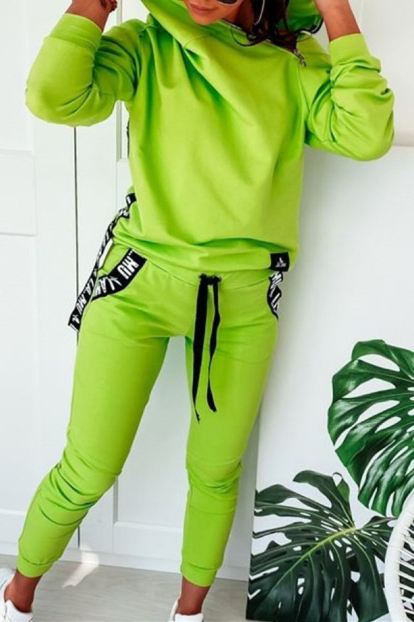 Green Fashion Casual Patchwork Zipper Hooded Collar Long Sleeve Two Pieces