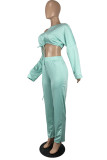 Cyan Fashion Casual Solid Bandage Oblique Collar Long Sleeve Two Pieces