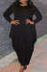 Black Casual Solid Patchwork Asymmetrical O Neck Irregular Dress Plus Size Dresses