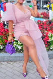 Pink Sexy Solid Patchwork V Neck Irregular Dress Dresses