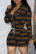 Black Fashion Casual Print Patchwork Zipper Hooded Collar Long Sleeve Two Pieces
