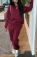 Burgundy Casual Solid Patchwork O Neck Long Sleeve Two Pieces