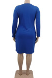 Blue Sexy Solid Hollowed Out Split Joint O Neck One Step Skirt Plus Size Dresses