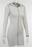 Grey Fashion Casual Solid Basic Hooded Collar Long Sleeve Dresses