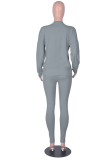 Grey Casual Solid Patchwork O Neck Long Sleeve Two Pieces