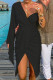 Black Casual Solid Patchwork Asymmetrical Asymmetrical Collar Evening Dress Dresses