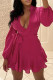 Rose Red Fashion Solid Bandage V Neck Long Sleeve Dresses pre-sale
