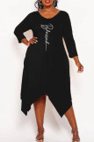 Yellow Casual Print Patchwork Asymmetrical Long Sleeve Dresses