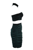 Ink Green Fashion Sexy Solid Patchwork O Neck Long Sleeve Two Pieces