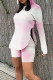 Pink Casual Print Patchwork Asymmetrical Hooded Collar Long Sleeve Two Pieces