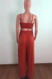 Orange Sexy Casual Solid Backless Asymmetrical Spaghetti Strap Sleeveless Two Pieces