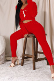 Red Casual Print Patchwork V Neck Long Sleeve Two Pieces