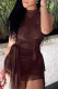 Brown Sexy Solid Mesh O Neck Irregular Dress Dresses