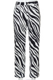 Black White Casual Street Print Patchwork Straight High Waist Straight Full Print Bottoms